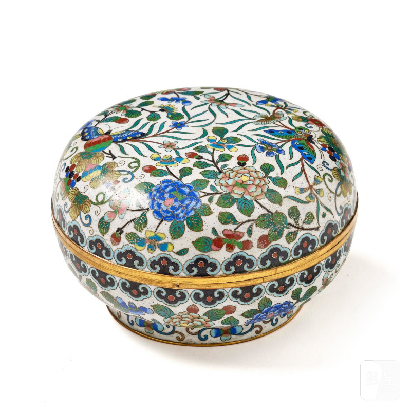 A Chinese cloisonné 'flowers and butterflies' box with cover,